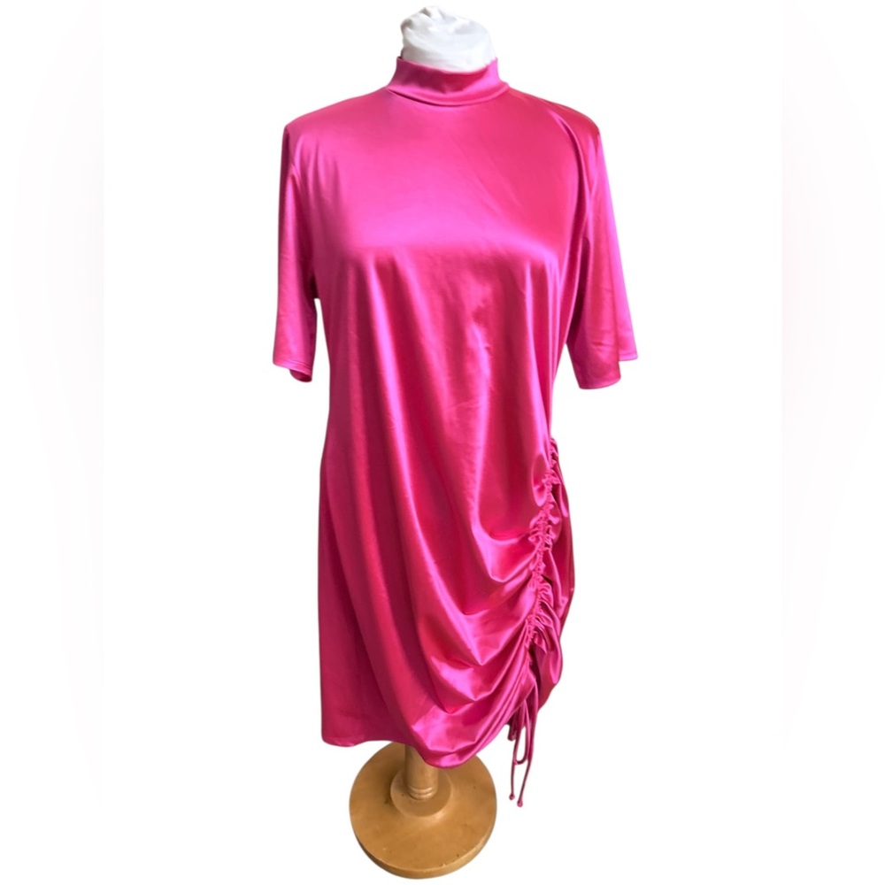Vibrant Pink Ruched Dress satin in 3XL